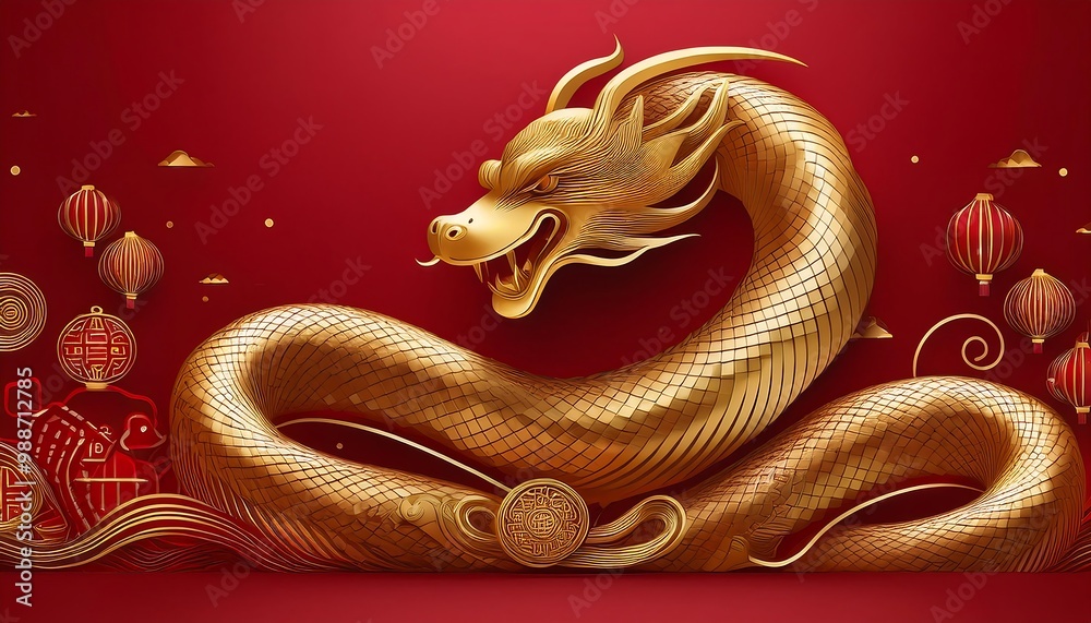 Obraz premium elegant golden banner happy new year snake year celebration minimalist style artwork holiday marketing cultural events