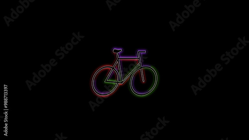 Neon bicycle icon. glowing Biking mountain icon. Mountain bicycle.