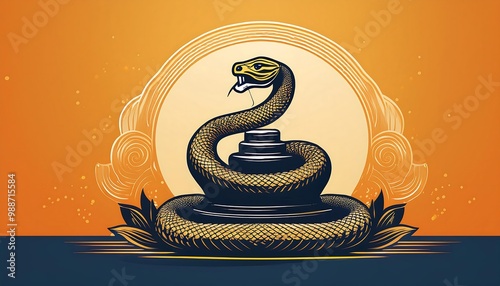 elegant nag panchami design showing cobra coiled around shiva lingam minimalist cultural art design celebrating indian festival photo