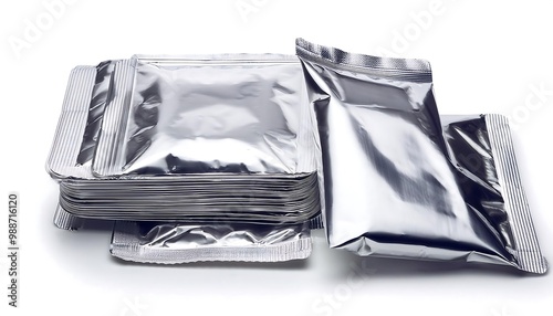 empty foil plastic snack bags white background