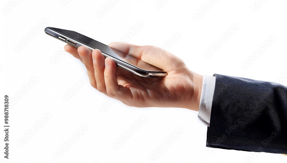 Fototapeta premium hand holding smartphone white background