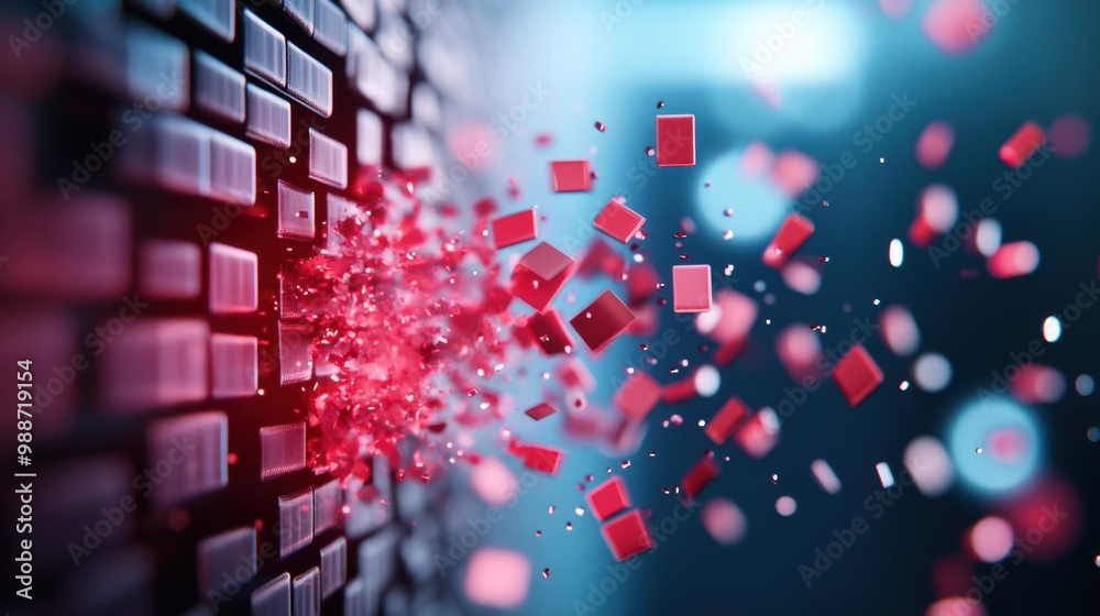 Obraz premium A data visualization showing the flow of data through a firewall, highlighting the secure and protected transfer of information.