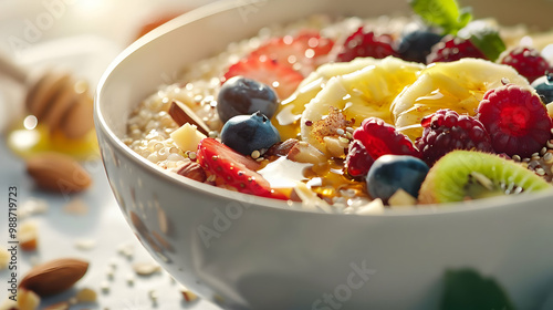 Healthy Quinoa Bowl with Fresh Fruit and Honey