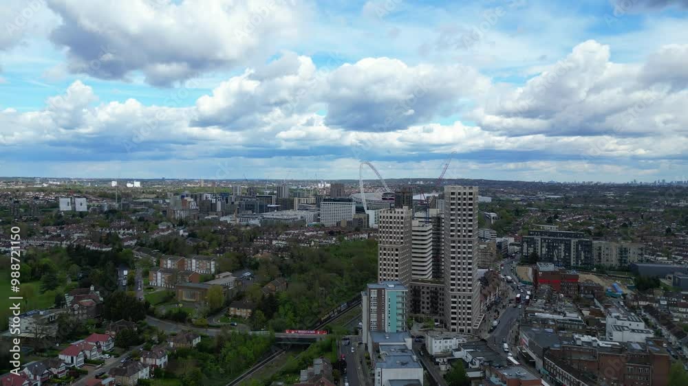 Aerial View of Buildings at Central Wembley London City of England United Kingdom, April 17th, 2024 Aerial View of Buildings at Central Wembley London City of England United Kingdom, April 17th, 2024