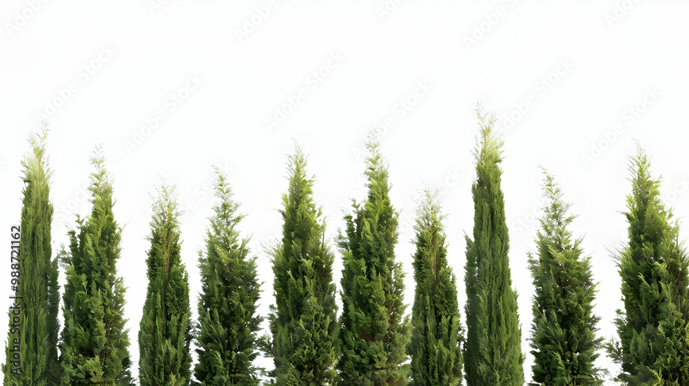 Tall Evergreen Trees Against a White Background Tall Evergreen Trees Against a White Background