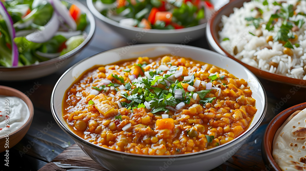 Delicious Indian Dal Curry with Rice and Naan Delicious Indian Dal Curry with Rice and Naan