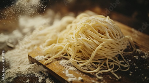 Delicate Ramen Noodles on Wooden Surface