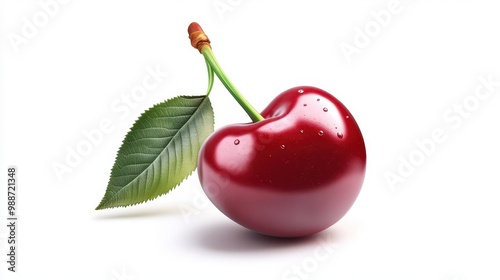 glossy realistic cherry fruit icon isolated on white background vibrant 3d illustration