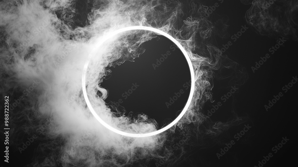 Obraz premium Białe, wirujące chmury dymu tworzą tajemniczą ramkę na czarnym tle.