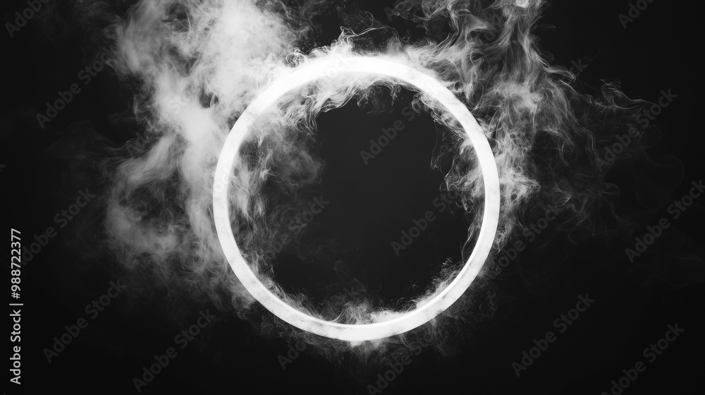 Obraz premium Białe, wirujące chmury dymu tworzą tajemniczą ramkę na czarnym tle. 