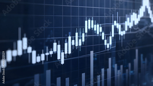 Digital Candlestick Stock Market Chart Representing Market Trends and Financial Data on a Blue Grid Background