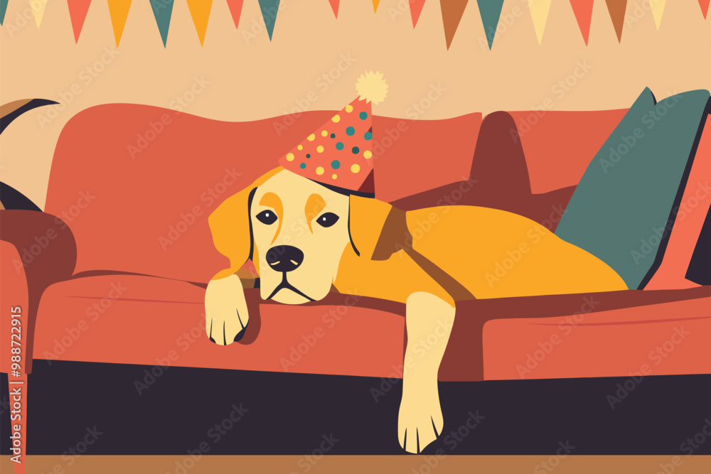 Fototapeta premium Dog wearing a party cap