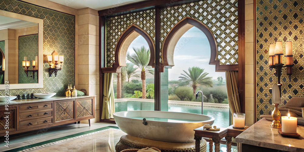 Modern Dubai Bathroom with Intricate Tile Patterns Modern Dubai Bathroom with Intricate Tile Patterns