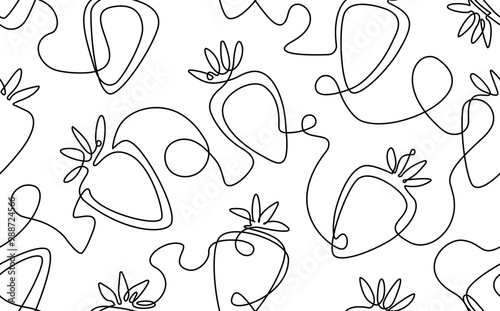 Seamless pattern with strawberries. Continuous line drawing style. Minimalistic fruit background.