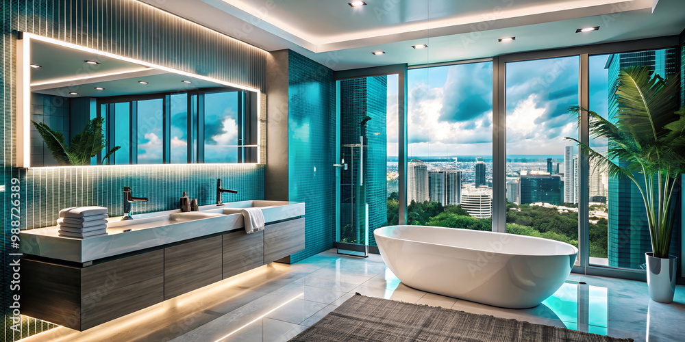 Fototapeta premium Modern Dubai Bathroom with Intricate Tile Patterns