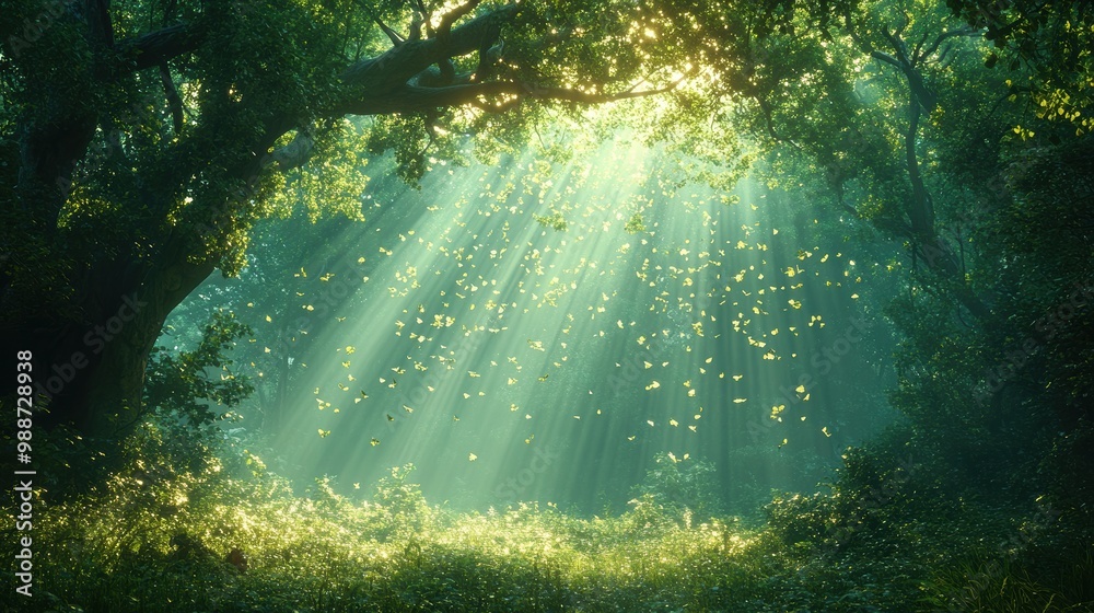 Obraz premium Sunbeams Through Forest Canopy