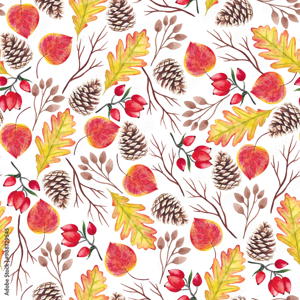 Autumn seamless pattern on a white background. Watercolor illustration. Autumn seamless pattern on a white background. Watercolor illustration.
