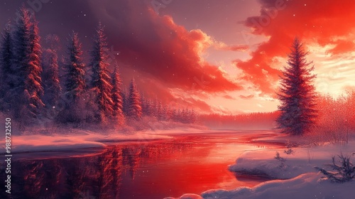 Red Winter Scenery