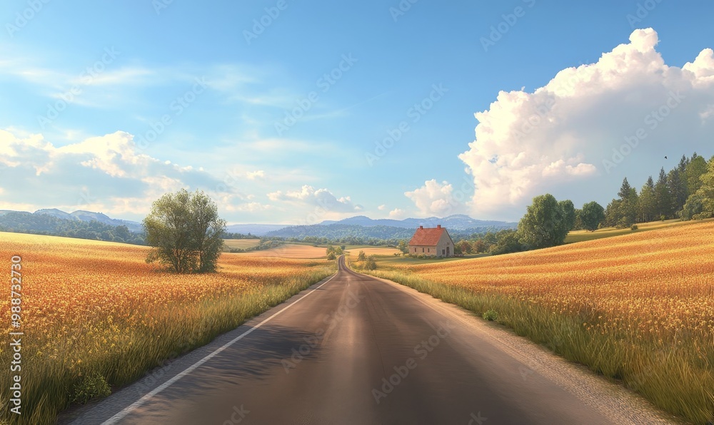 Fototapeta premium Lonely house on a country road.