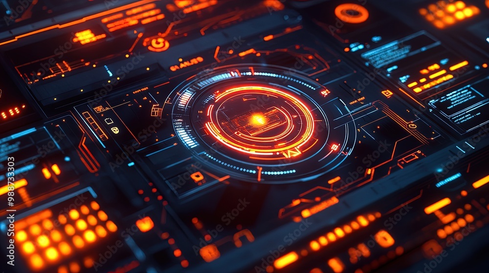 Futuristic Neon Navigation Instrument Poster: A Sleek Interface with Glowing Directional Markers and Intricate Circuitry for High-Tech Sports Interiors Futuristic Neon Navigation Instrument Poster: A Sleek Interface with Glowing Directional Markers and Intricate Circuitry for High-Tech Sports Interiors