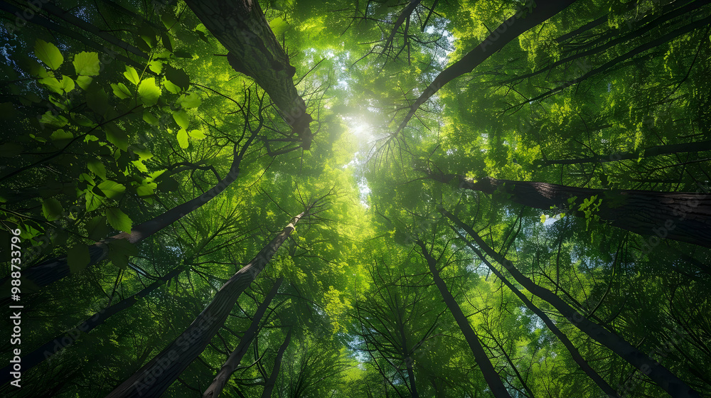 Fototapeta premium Sunlight Filtering Through Forest Canopy - Nature Photography