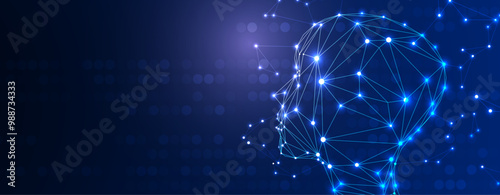 Abstract digital artificial intelligence with technology background in blue virtual cyberspace concept