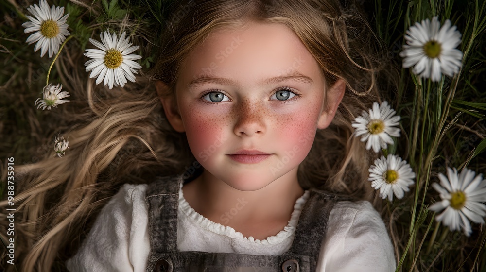 Portrait of a Young Girl with Freckles and Daisies Portrait of a Young Girl with Freckles and Daisies