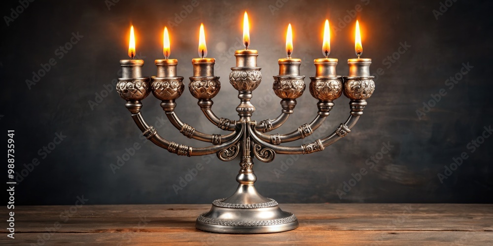 A stunning silver menorah features nine intricately designed branches, its curves and ornate details shimmering as candles cast a warm glow on the surrounding surface. A stunning silver menorah features nine intricately designed branches, its curves and ornate details shimmering as candles cast a warm glow on the surrounding surface.