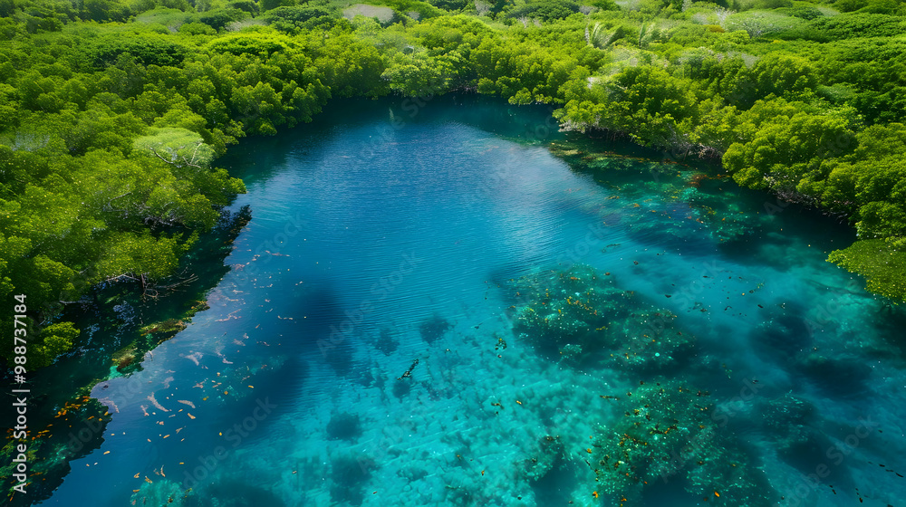 Aerial View of a Tropical Lagoon Surrounded by Lush Mangrove Forest Aerial View of a Tropical Lagoon Surrounded by Lush Mangrove Forest