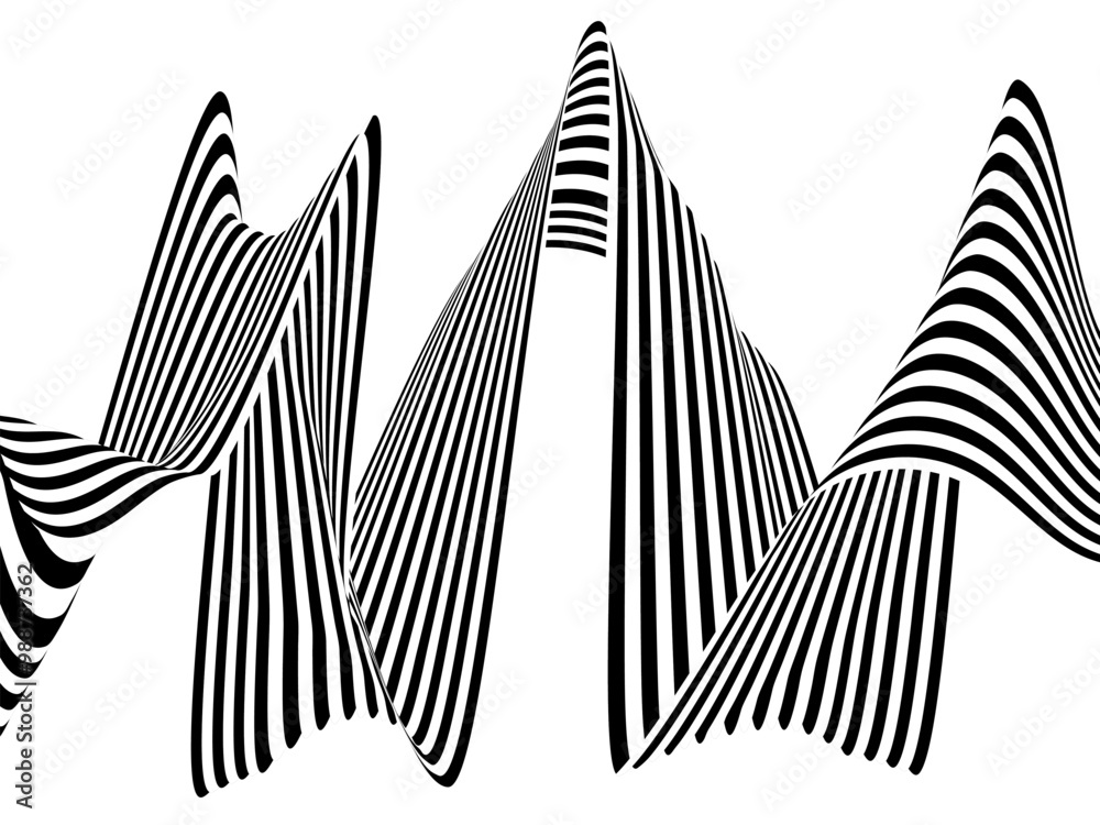 Optical art background, geometric wave design, black and white, Vector illustration of wave stripes abstract background. Optical art background, geometric wave design, black and white, Vector illustration of wave stripes abstract background.