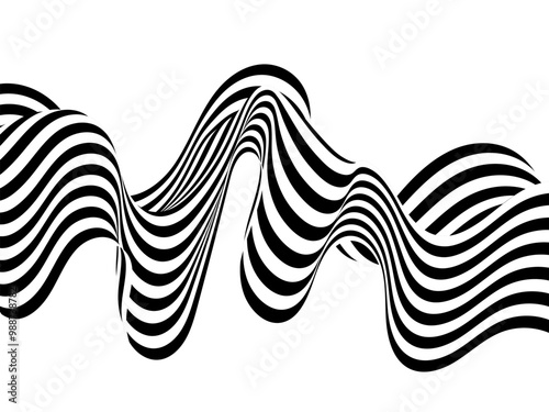 Black on white abstract perspective lines wave stripes with 3d effect isolated on white. Eps 10