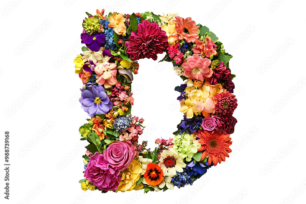Elegant Floral Letter D with Vibrant Botanical Elements and Pink Flowers - Creative Typography Illustration on Transparent Background for Decorative Alphabet Design Elegant Floral Letter D with Vibrant Botanical Elements and Pink Flowers - Creative Typography Illustration on Transparent Background for Decorative Alphabet Design