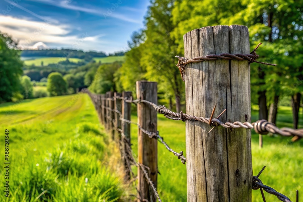 Barbed wire fences the rural landscape, a rusted chain of fear and confinement, stretching taut across weathered wooden posts. Barbed wire fences the rural landscape, a rusted chain of fear and confinement, stretching taut across weathered wooden posts.
