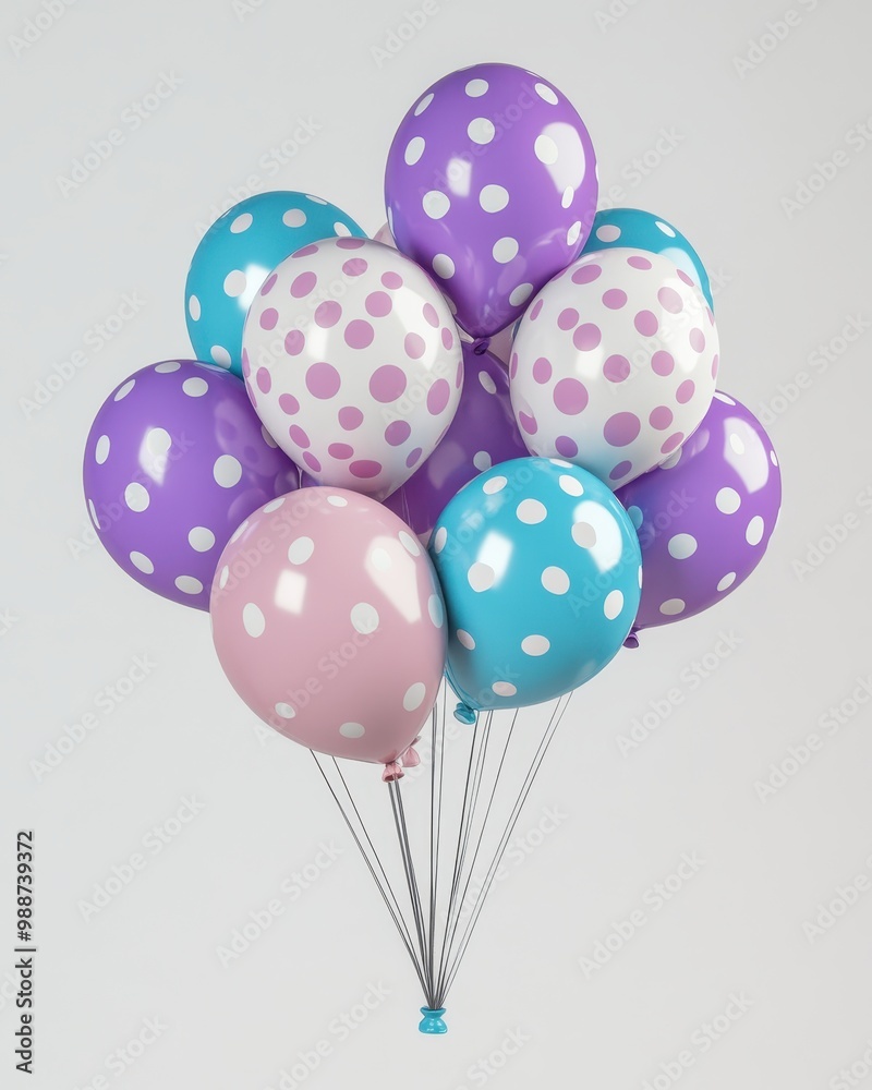 A cluster of colorful polka-dotted balloons in various shades, ideal for celebrations. A cluster of colorful polka-dotted balloons in various shades, ideal for celebrations.