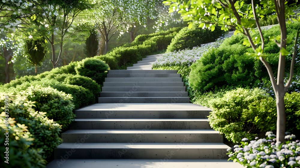 Stone Steps Leading Through Lush Garden Landscape