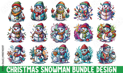 Christmas Snowman T-shirt Design, presenting a playful hand-drawn artistic illustration against a bright white background. This unique icon concept is high-quality vector artwork, ideal for t-shirt pr