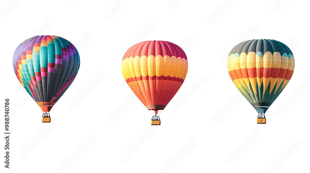 Fototapeta premium Colorful hot air balloons flying high in the sky, symbolizing adventure and freedom in travel and exploration