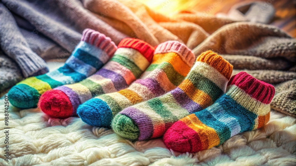 Cozy and Warm Fuzzy Socks in Various Colors on a Soft Blanket for Winter Comfort and Relaxation Cozy and Warm Fuzzy Socks in Various Colors on a Soft Blanket for Winter Comfort and Relaxation