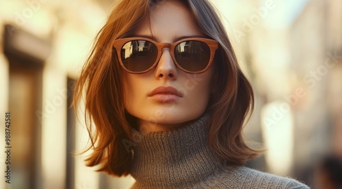Wallpaper Mural Stylish woman with sunglasses in urban setting during autumn Torontodigital.ca