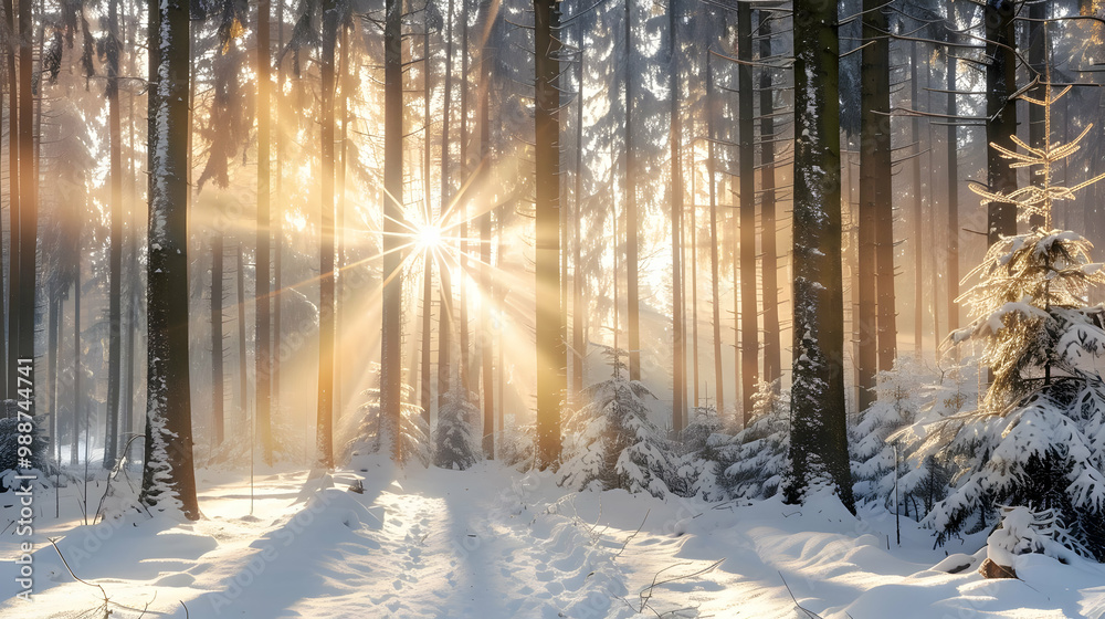 Sunbeams Through a Snowy Forest: A Winter Wonderland Sunbeams Through a Snowy Forest: A Winter Wonderland