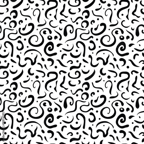 Seamless pattern, abstract black doodles, curls, maze, vector background