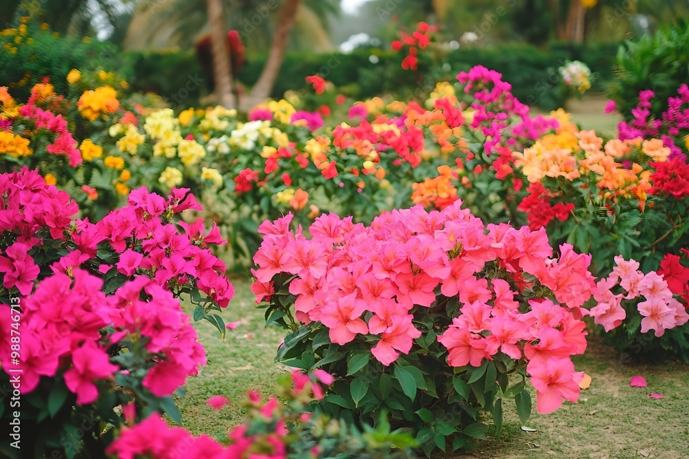 Vibrant Pink Flowers in a Garden Setting Vibrant Pink Flowers in a Garden Setting