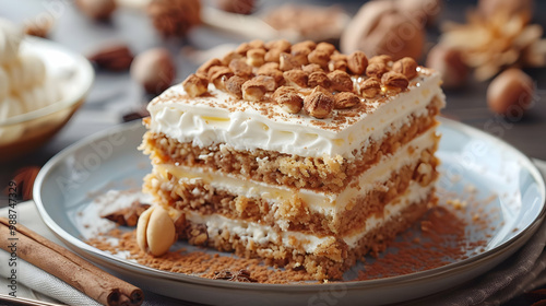 Wallpaper Mural Layered Cake with Whipped Cream and Nuts - Delicious Dessert Recipe Torontodigital.ca