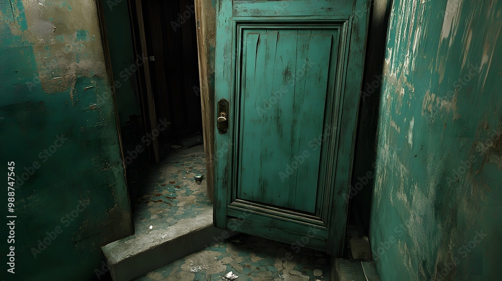 Old Green Door in Abandoned Building Old Green Door in Abandoned Building