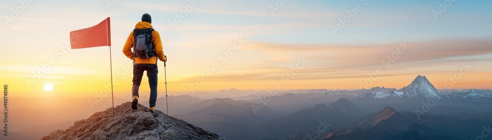 A lone hiker climbing a steep mountain at dawn, symbolizing the challenge of new beginnings and the hope of reaching the summit new beginnings, hope challenge imagery A lone hiker climbing a steep mountain at dawn, symbolizing the challenge of new beginnings and the hope of reaching the summit new beginnings, hope challenge imagery