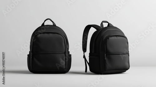 A black backpack is shown against a white background. It's perfect for preschoolers and you can see both the front and back of it.