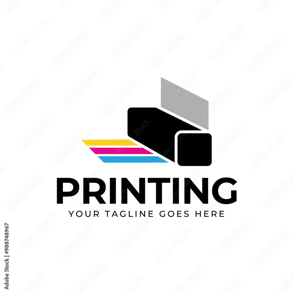 Printing company logo design with printer graphics illustration with cyan, magenta, yellow, and black color. Printing company logo design with printer graphics illustration with cyan, magenta, yellow, and black color.