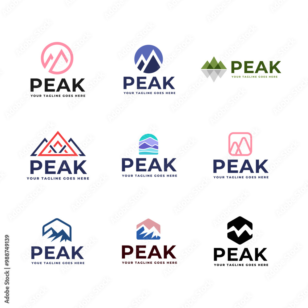 Set of Mountain logo, Peak logo design vector template Set of Mountain logo, Peak logo design vector template