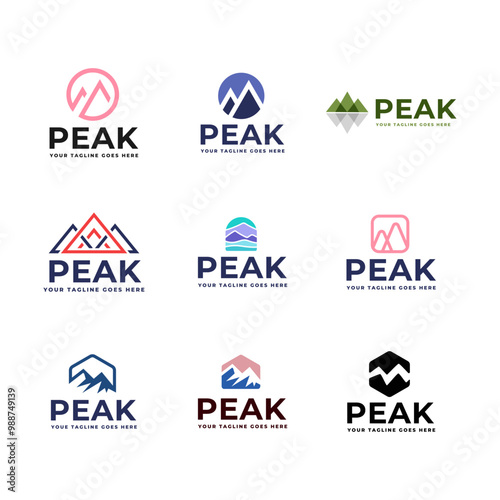 Set of Mountain logo, Peak logo design vector template