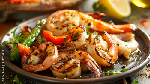 Grilled Shrimp with Peppers and Herbs - Delicious Seafood Dish